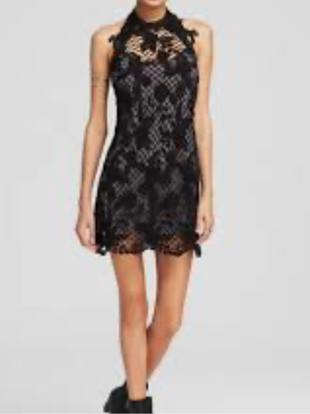 Free People Black Lace Halter Mini Dress